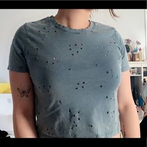 American eagle distressed blue crop top
